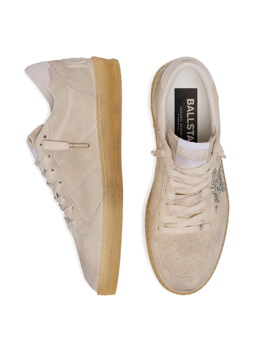 Golden Goose Ball Star sneakers in parelkleurig suède met zilveren glitterster Beige