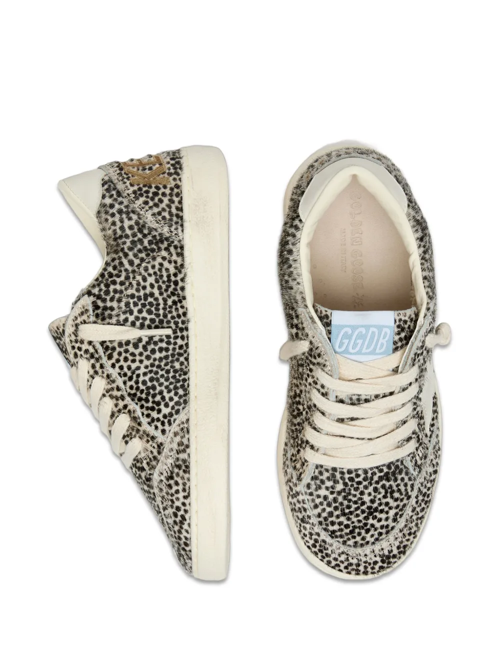 Golden Goose Kids Ball Star in black and white leopard pony skin with cream leather star Beige