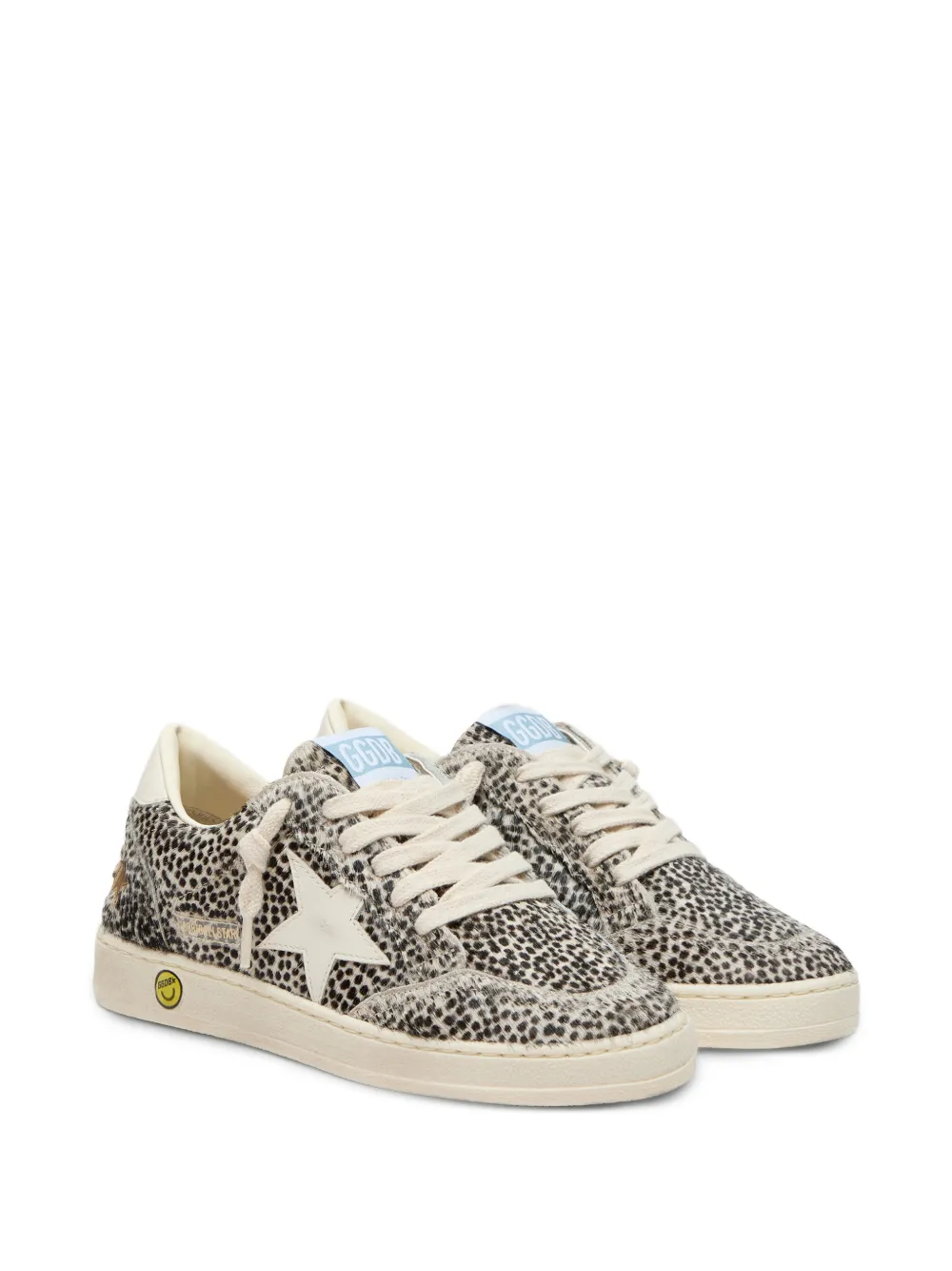 Golden Goose Kids Ball Star in black and white leopard pony skin with cream leather star Beige