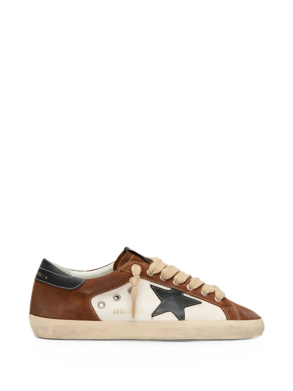 Golden Goose Super-Star in white leather and brown suede with black leather star sneakers - Bianco
