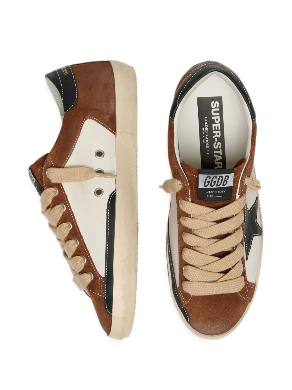 Golden Goose Super-Star in wit leer en bruin suède met zwarte leren ster