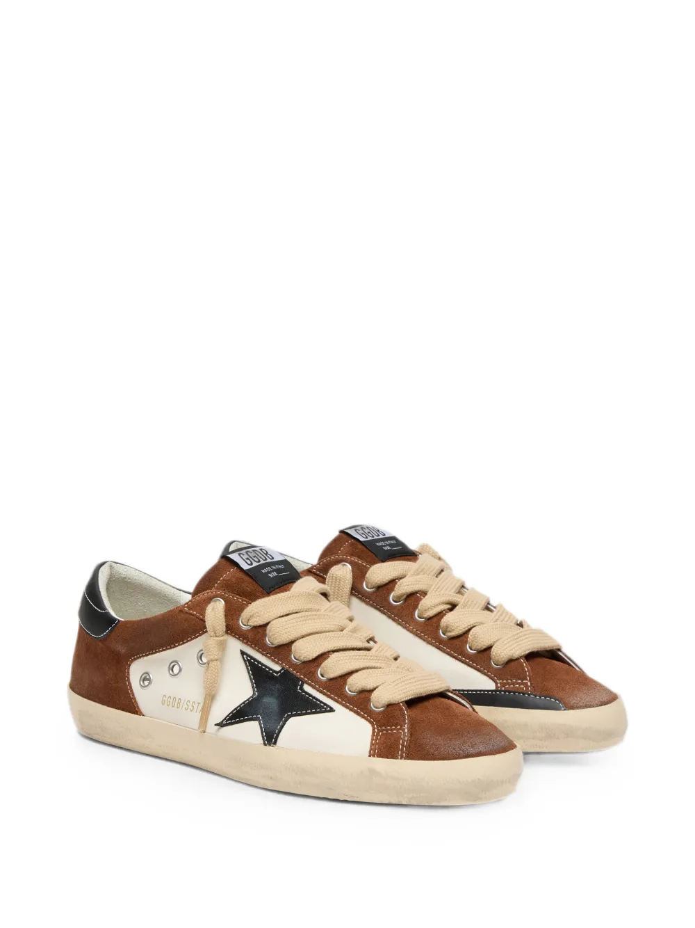 Golden Goose Super-Star in wit leer en bruin suède met zwarte leren ster