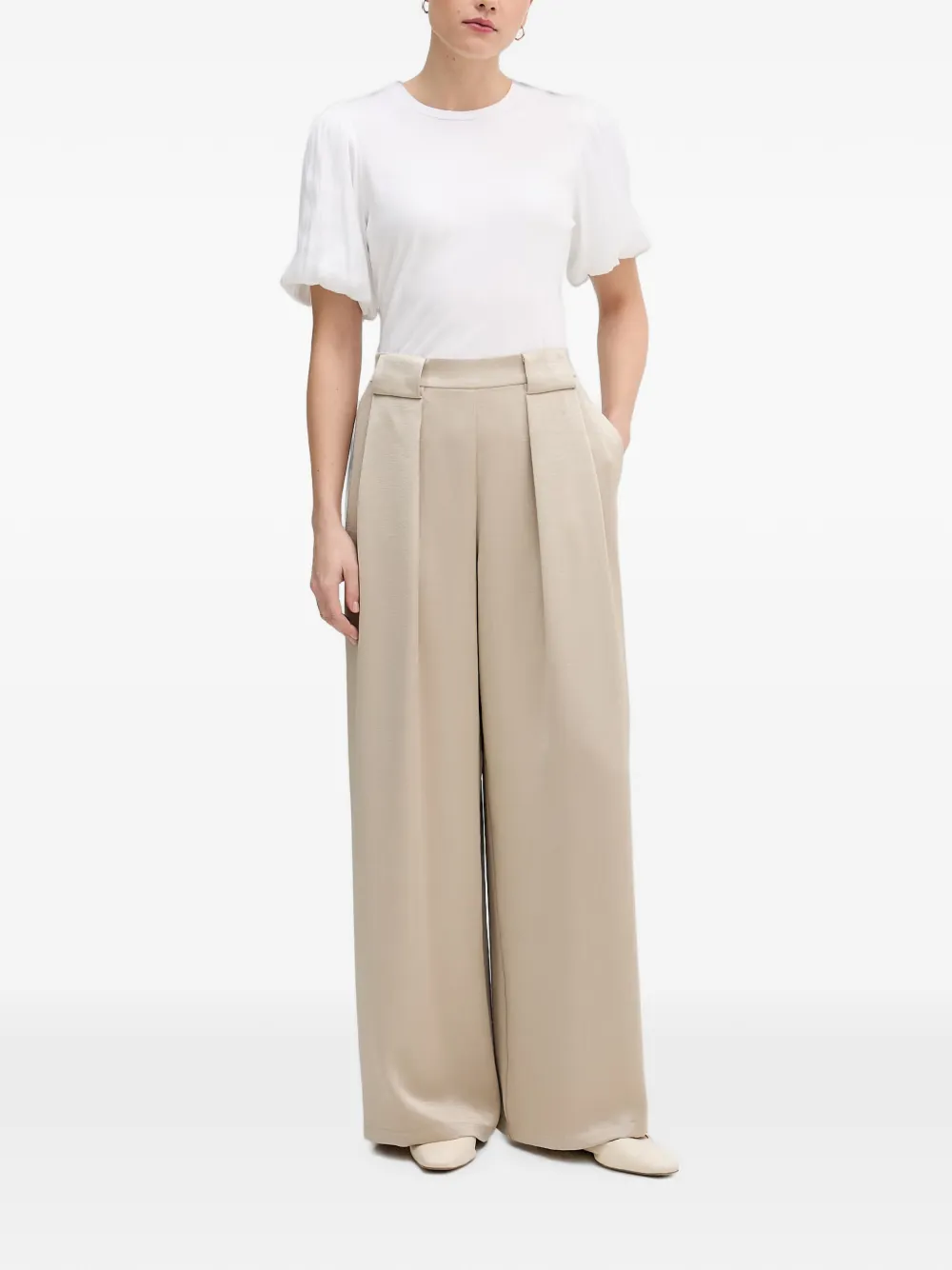 DKNY Palazzo plooibroek met wijde pijpen Beige