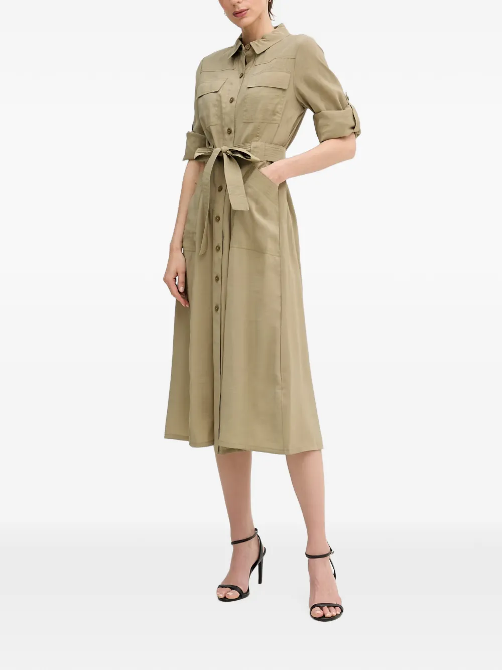 DKNY Midi-jurk met knopen en ceintuur Groen