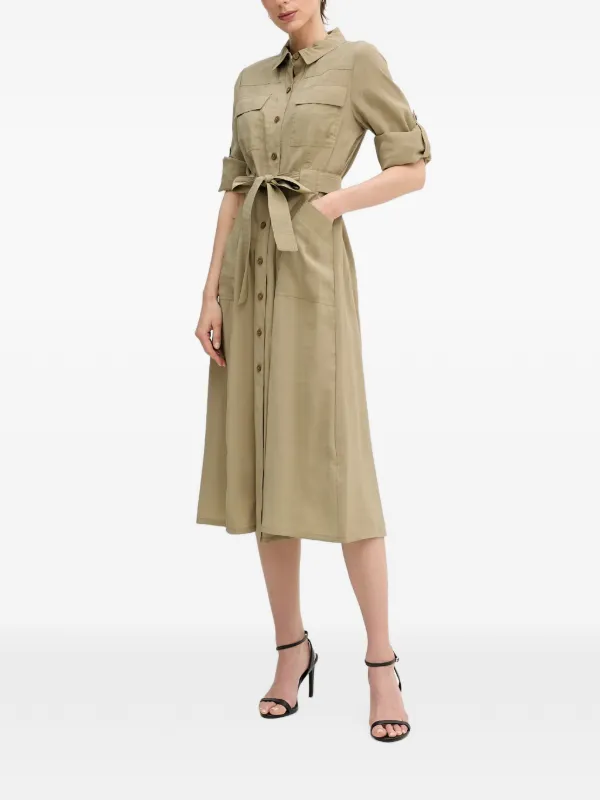 dkny dresses green Belted button-front Midi Dress | DressStyle:Day to Night