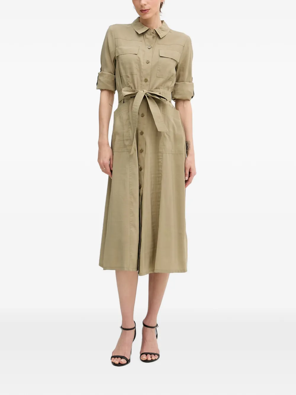 Dkny Belted Button-front Midi Dress In Green