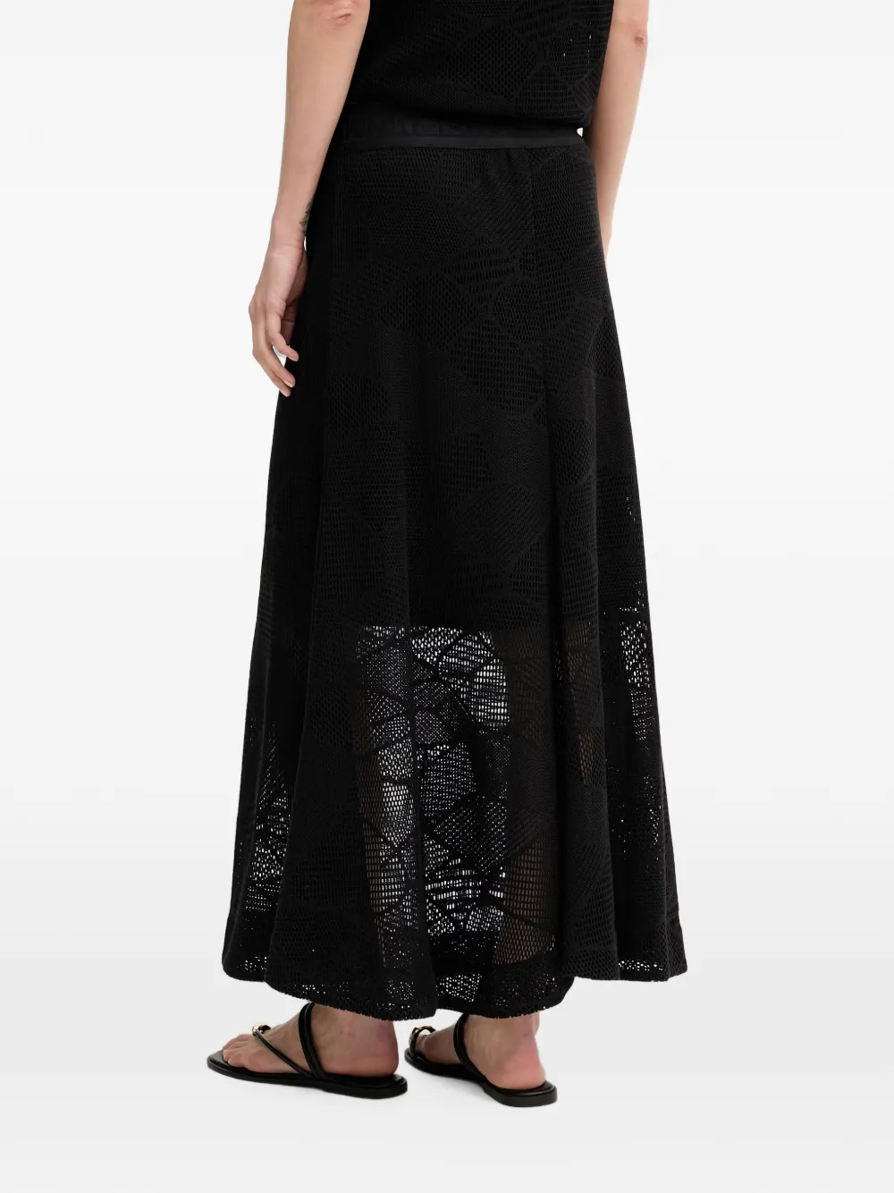 DKNY Mesh maxi-rok met logoband Zwart