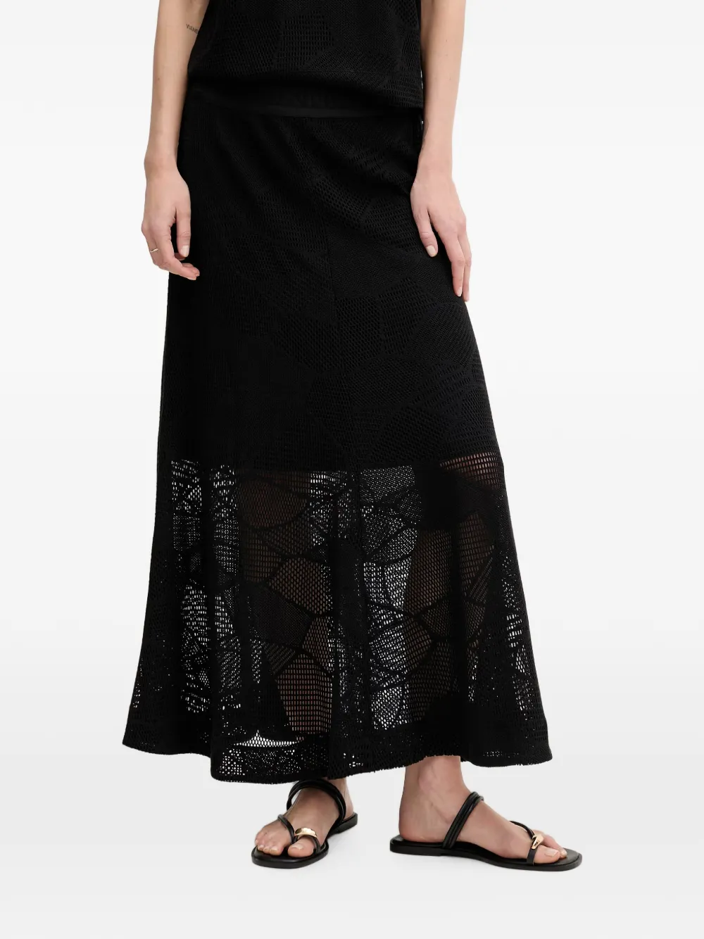 DKNY mesh logo-waistband maxi skirt - Nero