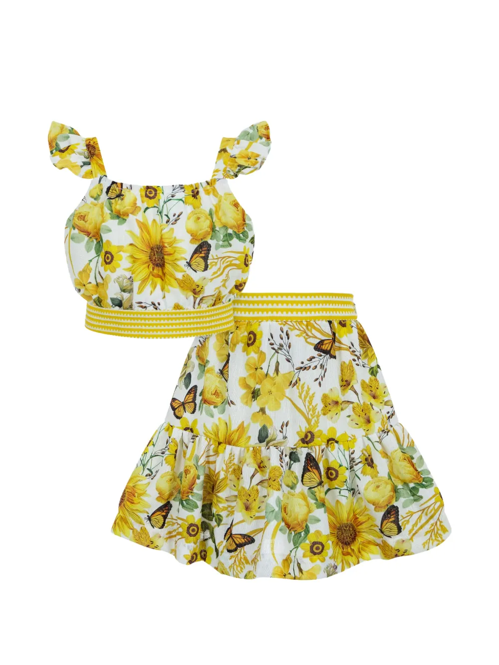 Lapin House ruffled floral-print skirt set - Bianco