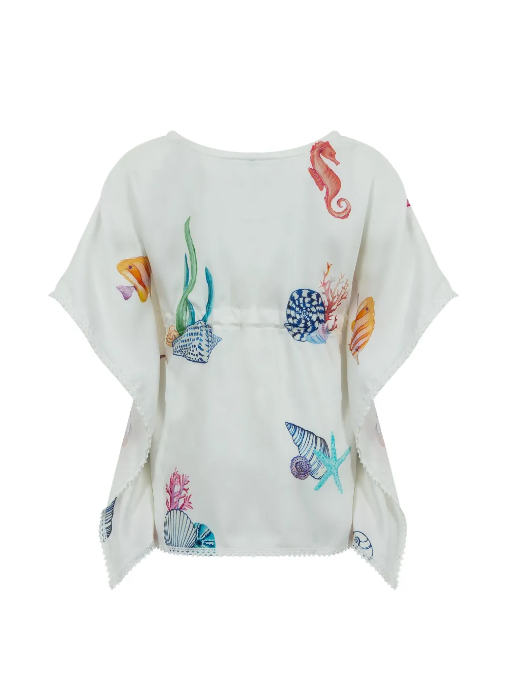 Lapin House Top met trekkoord en zee-print Wit