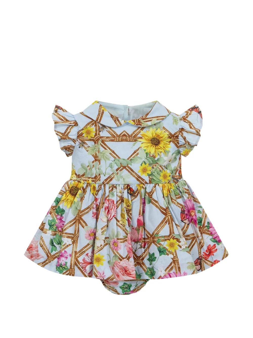 Lapin House floral-pattern ruffled dress - Blu