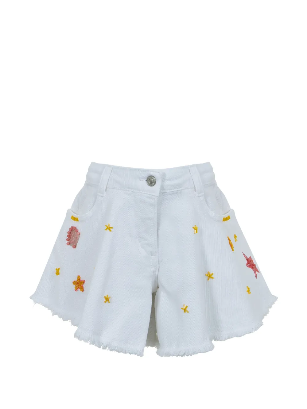 Lapin House Ausgefranste Shorts mit Stickerei - Weiß