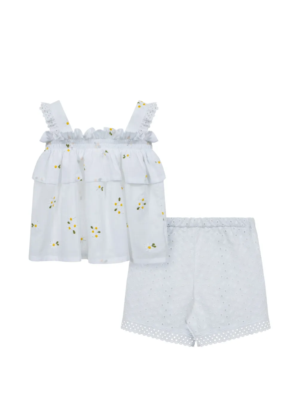 Lapin House ruffled floral shorts set - Bianco