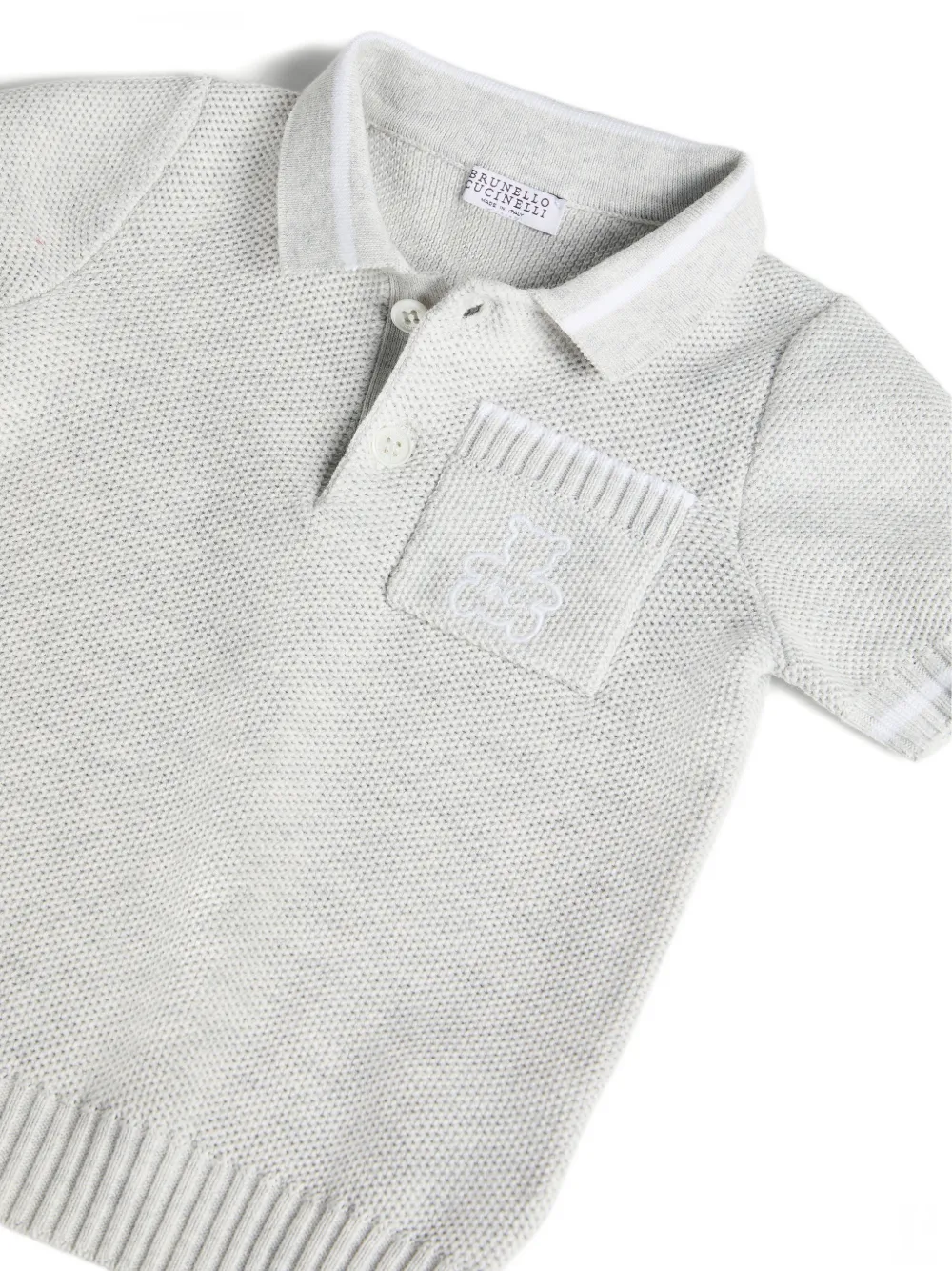 Brunello Cucinelli Kids Baby Bernie katoenen poloshirt met honingraat stiksel Grijs