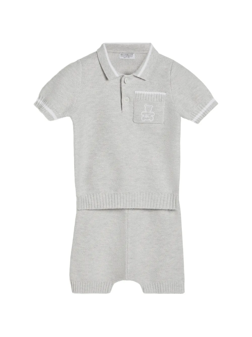 Brunello Cucinelli Kids Baby Bernie katoenen poloshirt met honingraat stiksel Grijs