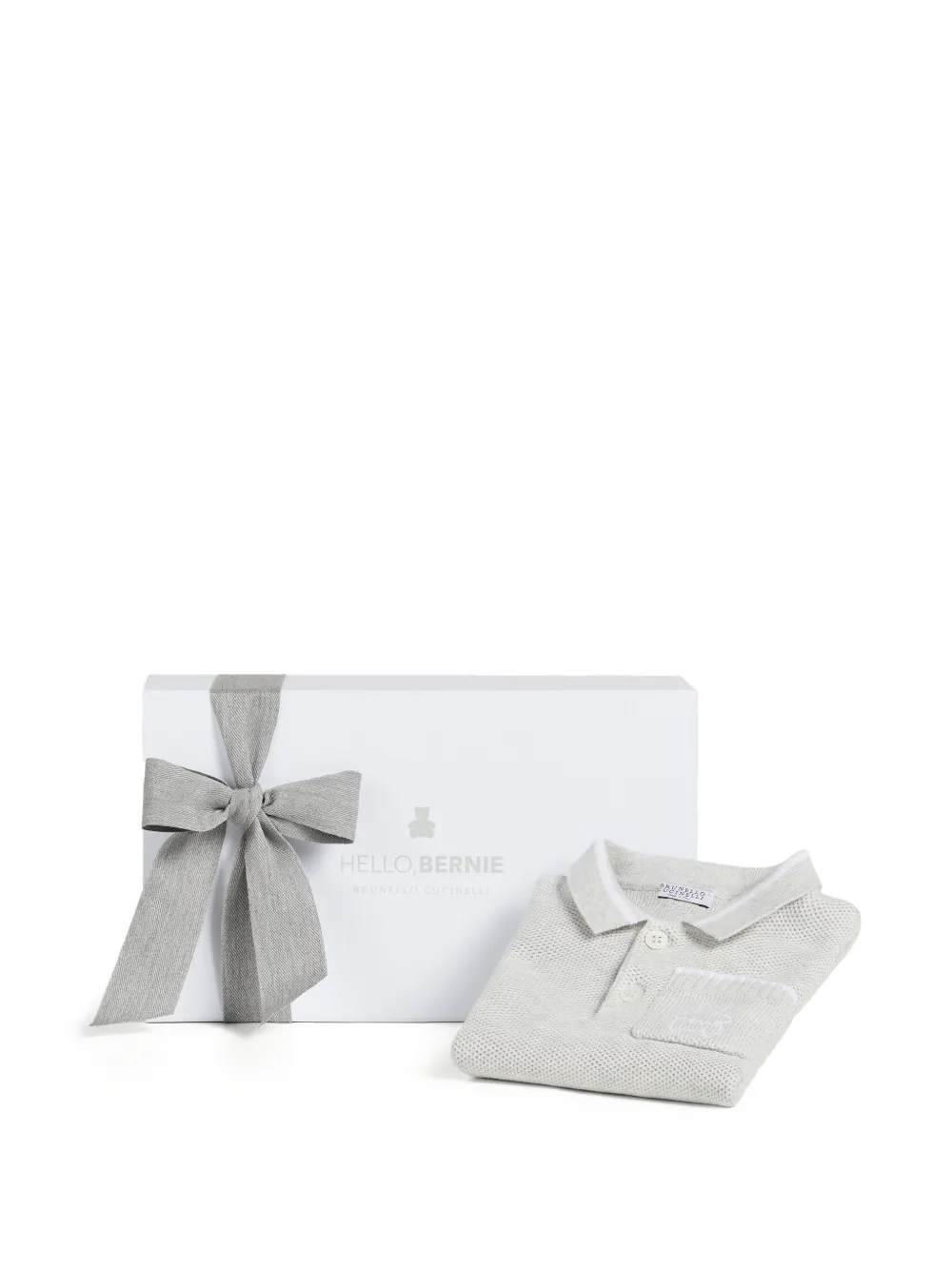 Brunello Cucinelli Kids Baby Bernie katoenen poloshirt met honingraat stiksel Grijs