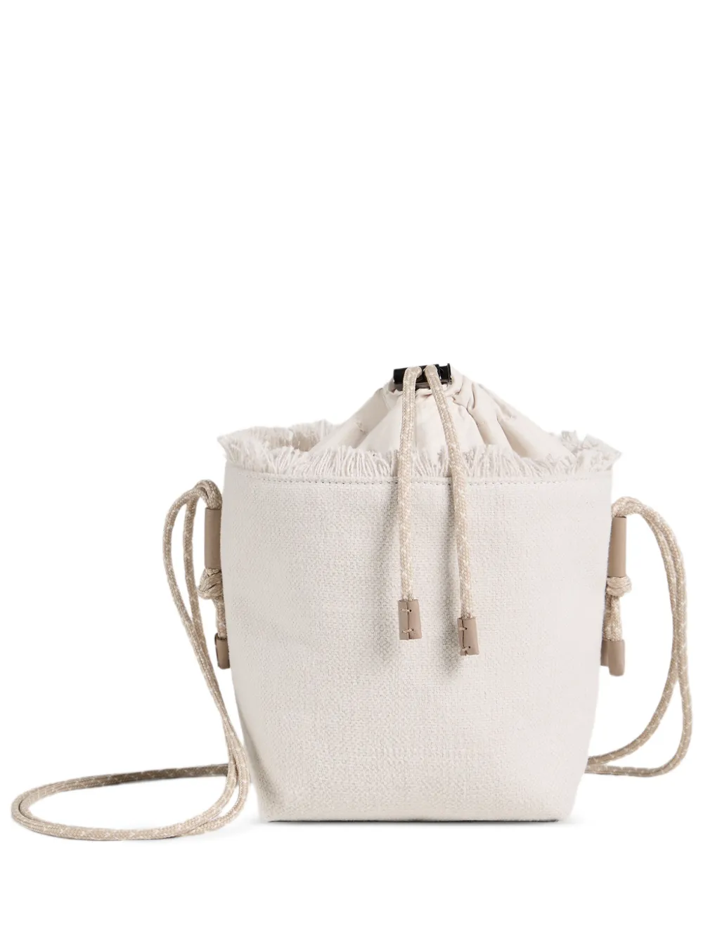 Brunello Cucinelli Kids canvas and techno cotton taffeta bucket bag - Toni neutri