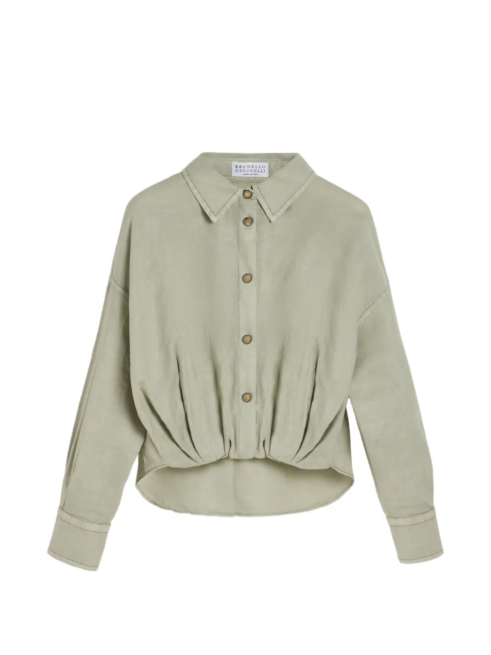 Brunello Cucinelli Kids Camicia Pinpoint in lino e cotone tinto in capo - Verde