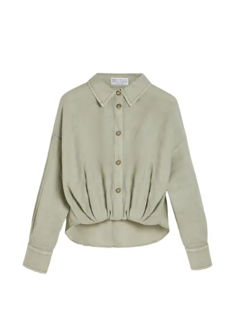 Brunello Cucinelli Kids garment-dyed shirt in linen and cotton Pinpoint