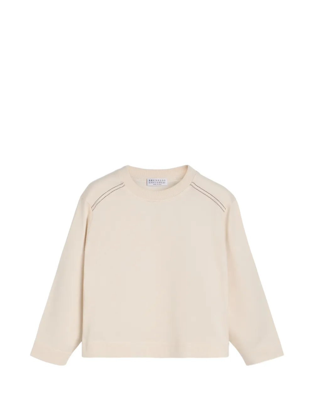 Brunello Cucinelli Kids cotton jersey long sleeve T-shirt with monili - Toni neutri