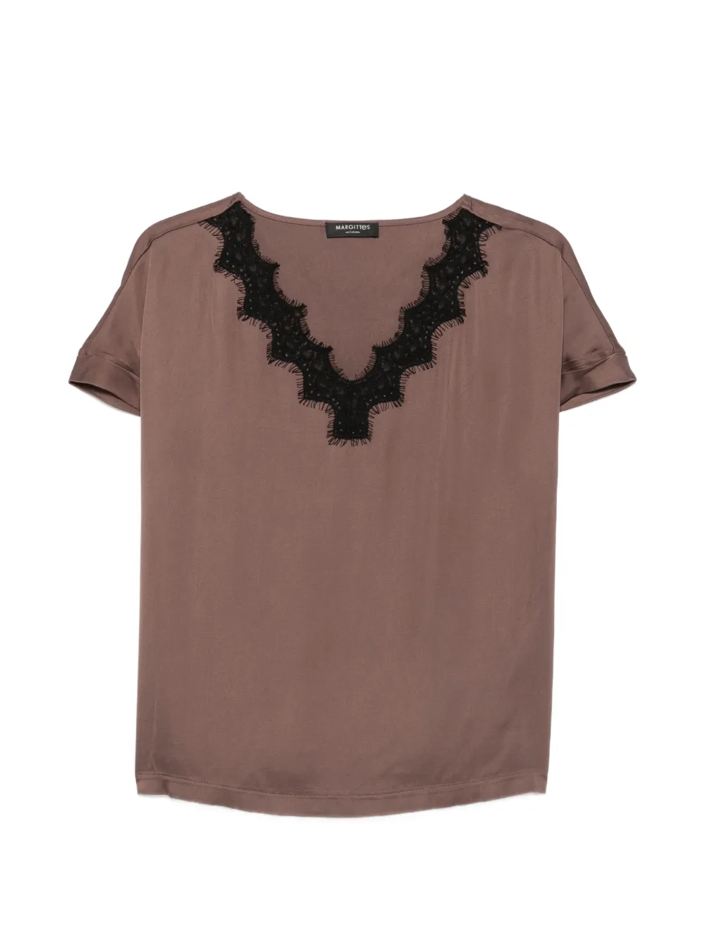 Margittes lace-trim short-sleeve blouse - Marrone