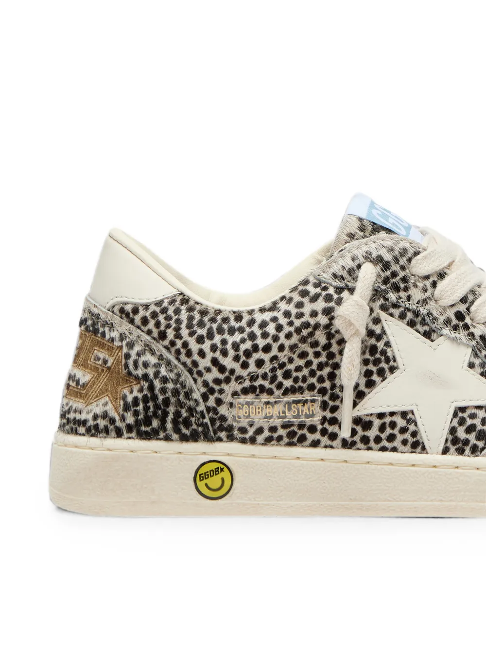 Golden Goose Kids Ball Star in black and white leopard pony skin with cream leather star Beige