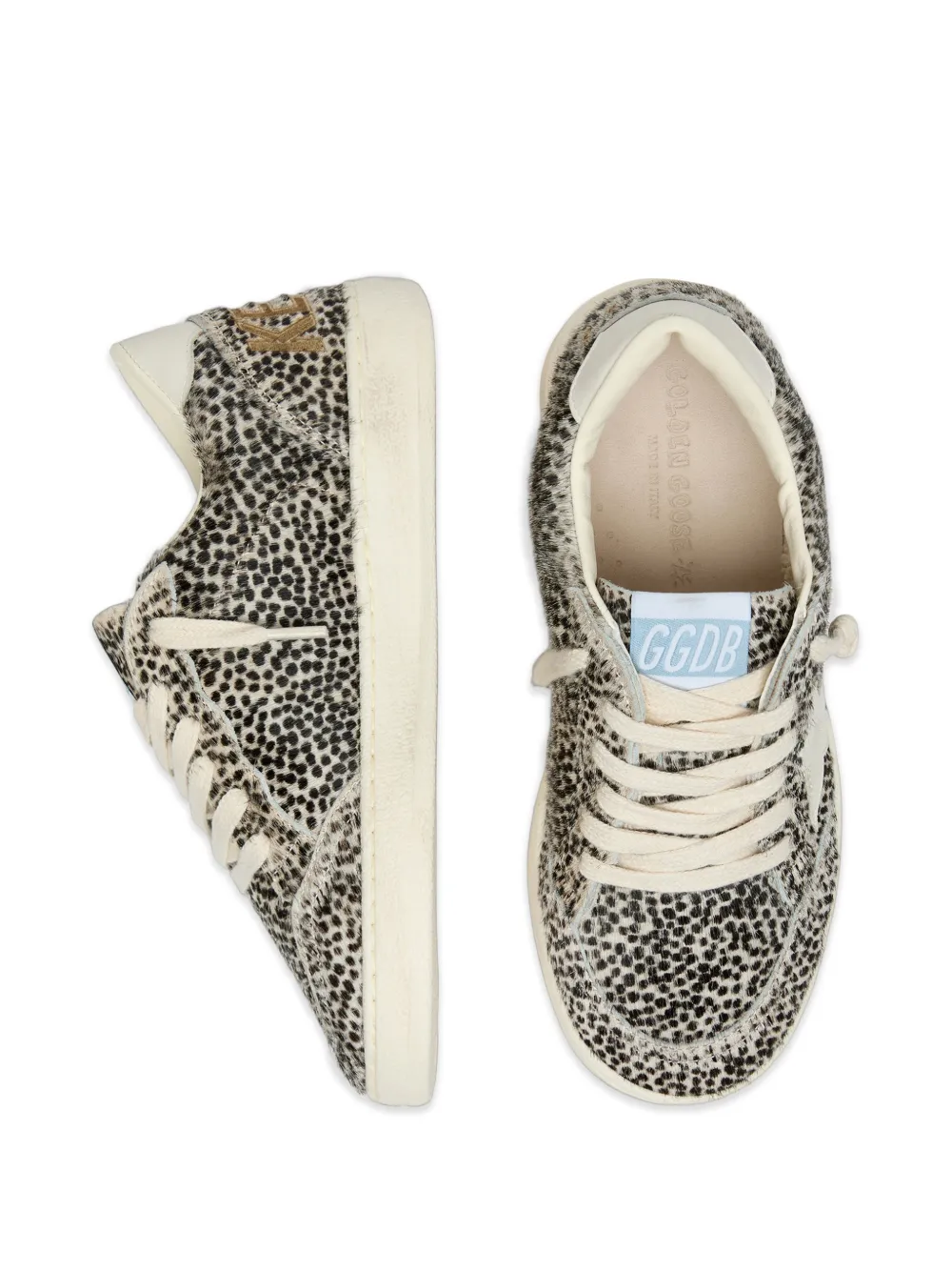 Golden Goose Kids Ball Star in black and white leopard pony skin with cream leather star Beige