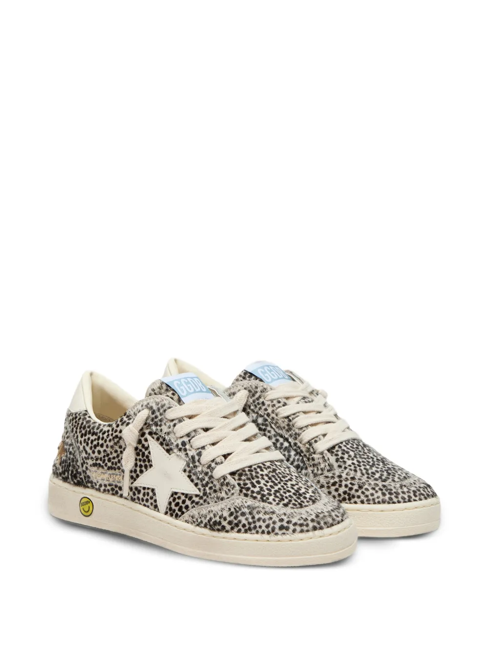 Golden Goose Kids Ball Star in black and white leopard pony skin with cream leather star Beige