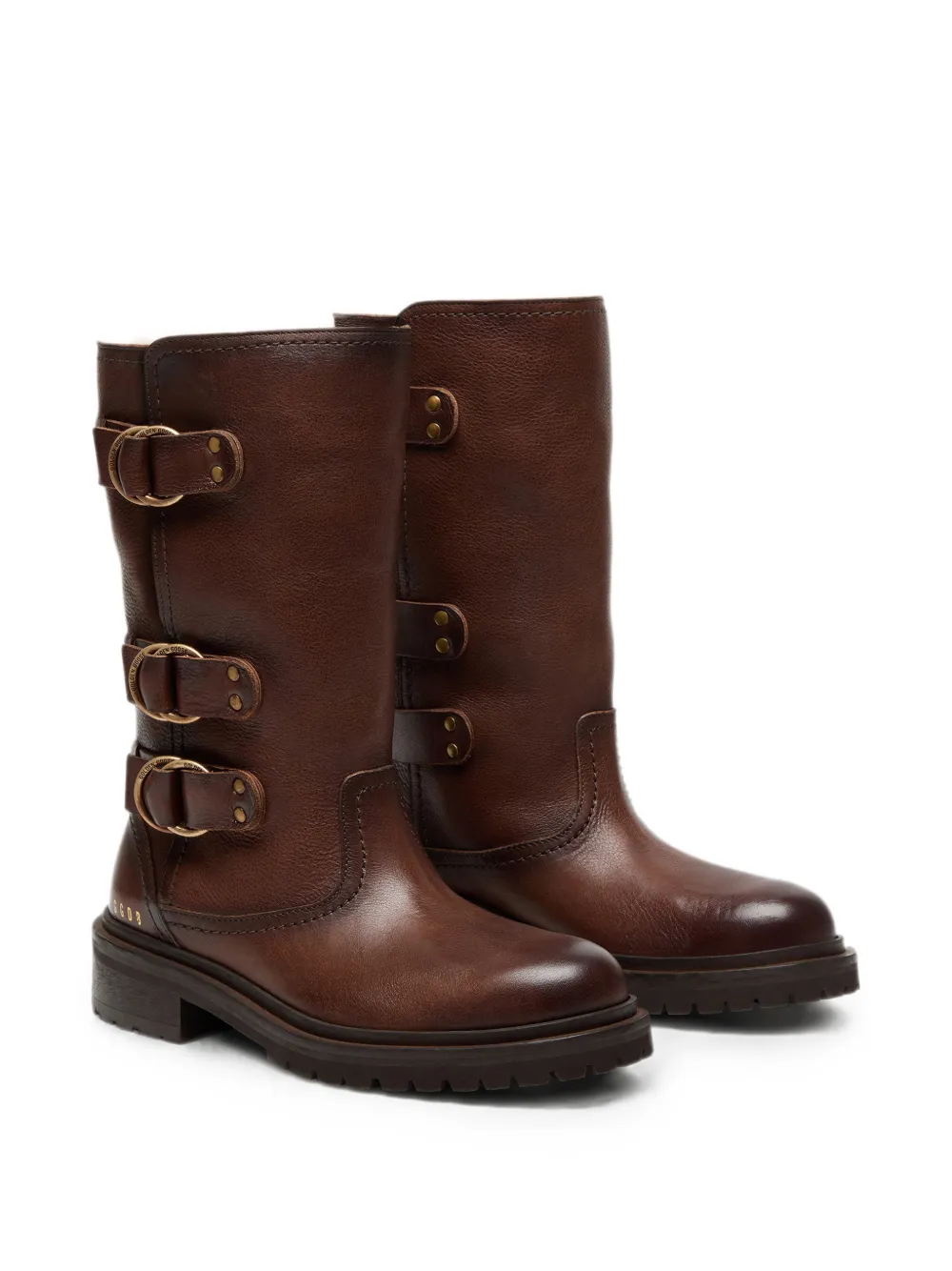 Golden Goose Kurt boots in brown leather with gold buckles Bruin