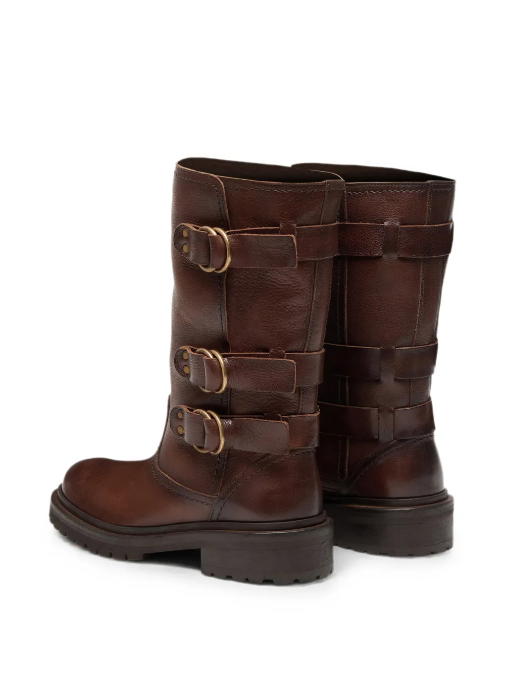 Golden Goose Kurt boots in brown leather with gold buckles Bruin