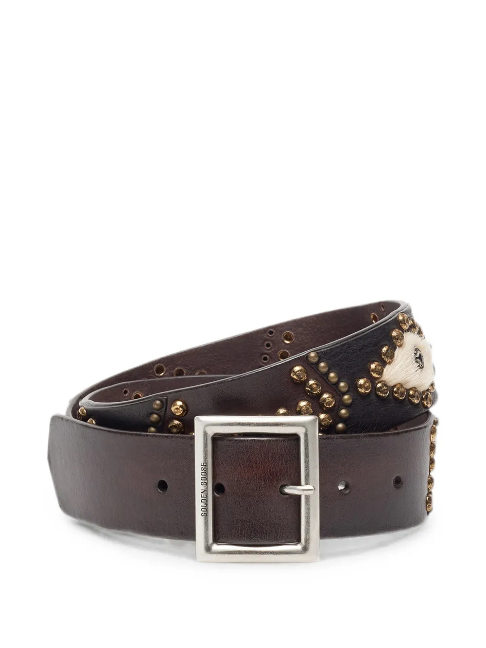 Golden Goose Sierra belt in mahogany leather with decorative studs - Marrone