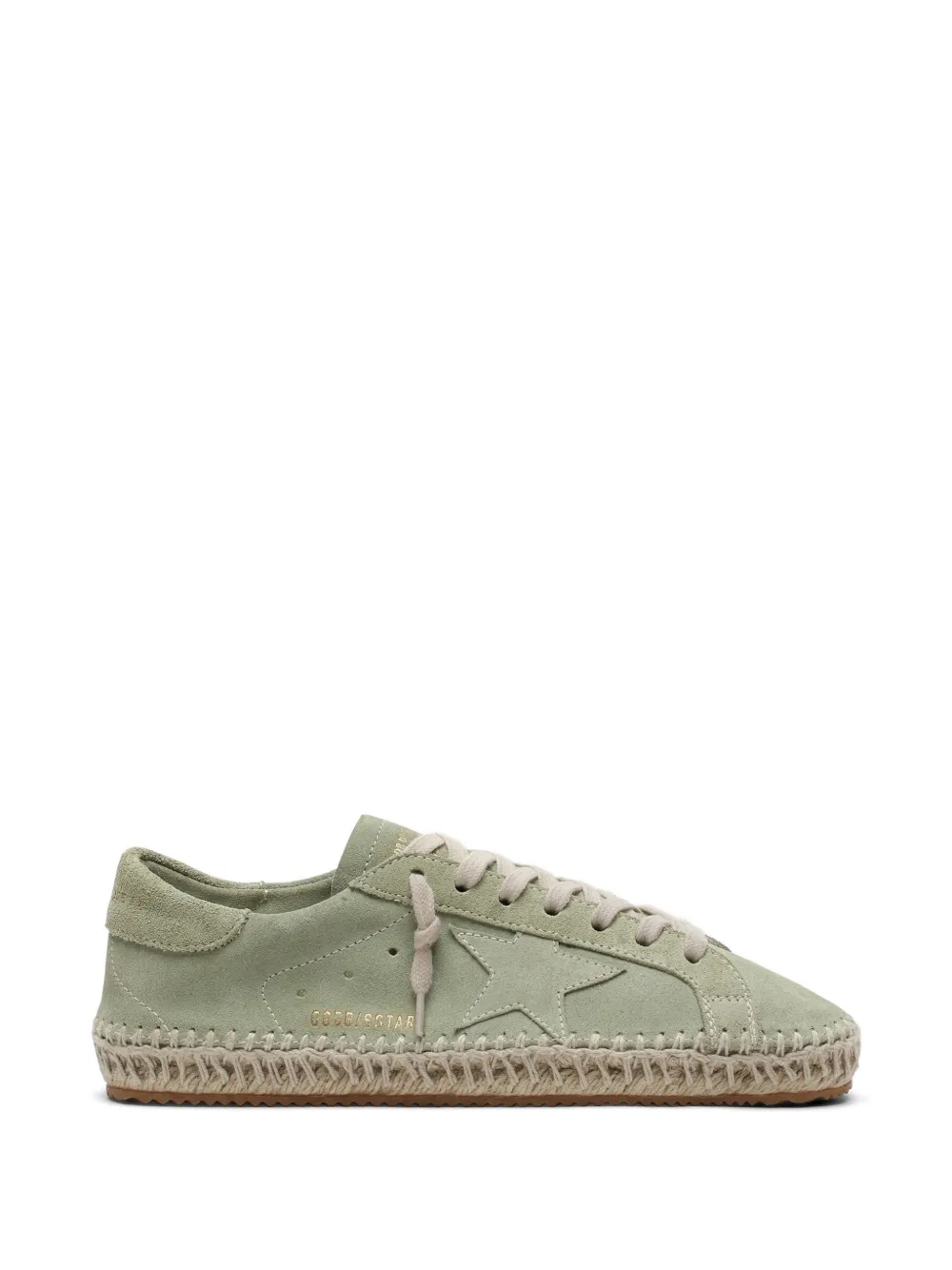 Golden Goose Super-Star in sage-green suede with tone-on-tone suede star and jute-effect foxing sneakers