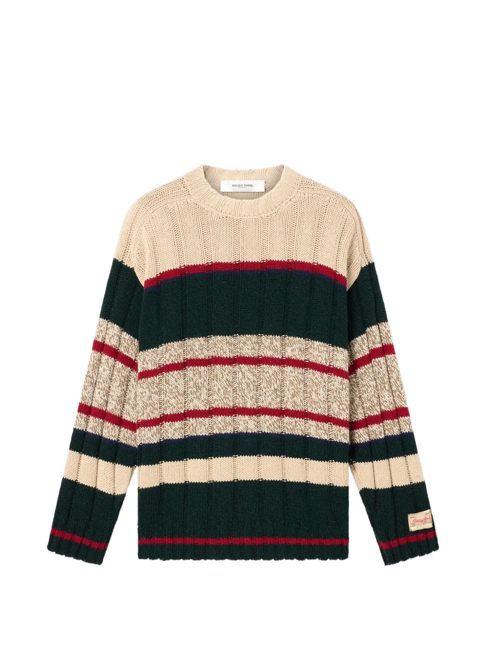 Golden Goose Journey knit crewneck reynard raglan sleeves mouliné wool stripes sweater - Grün