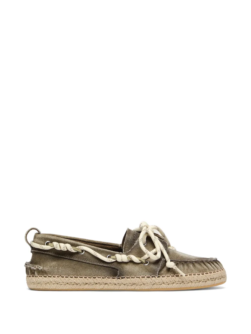 Golden Goose Cruise moccasins in military-green canvas with white trekking laces and juta-effect foxing - Verde