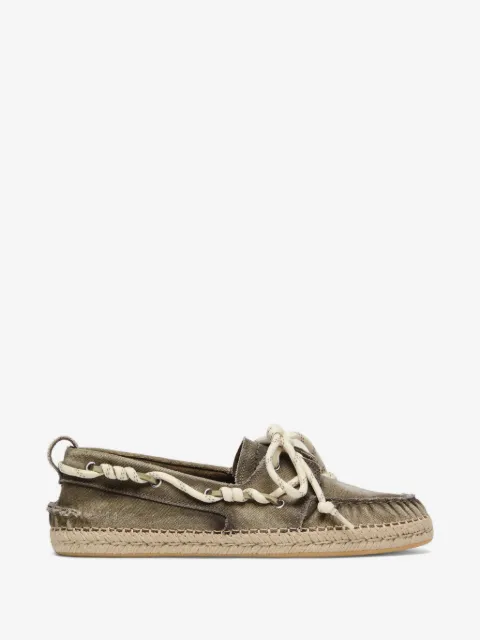 Golden Goose mocasines Cruise en lona de color verde militar con agujetas de trekking y efecto de juta