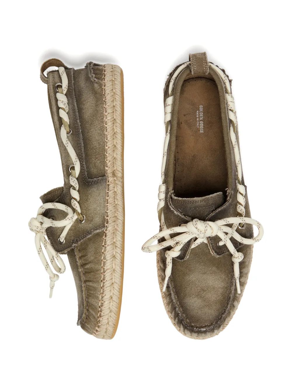 Golden Goose Cruise canvas mocassins met juta-effect Groen