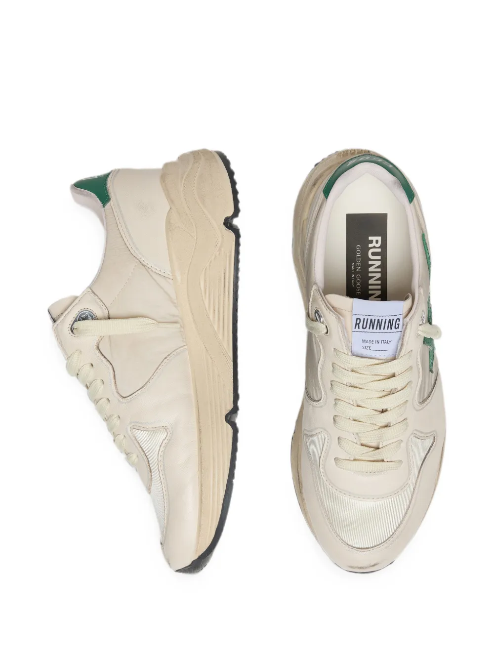Golden Goose Running Sole crème nylon en leren sneakers met groene leren ster Beige