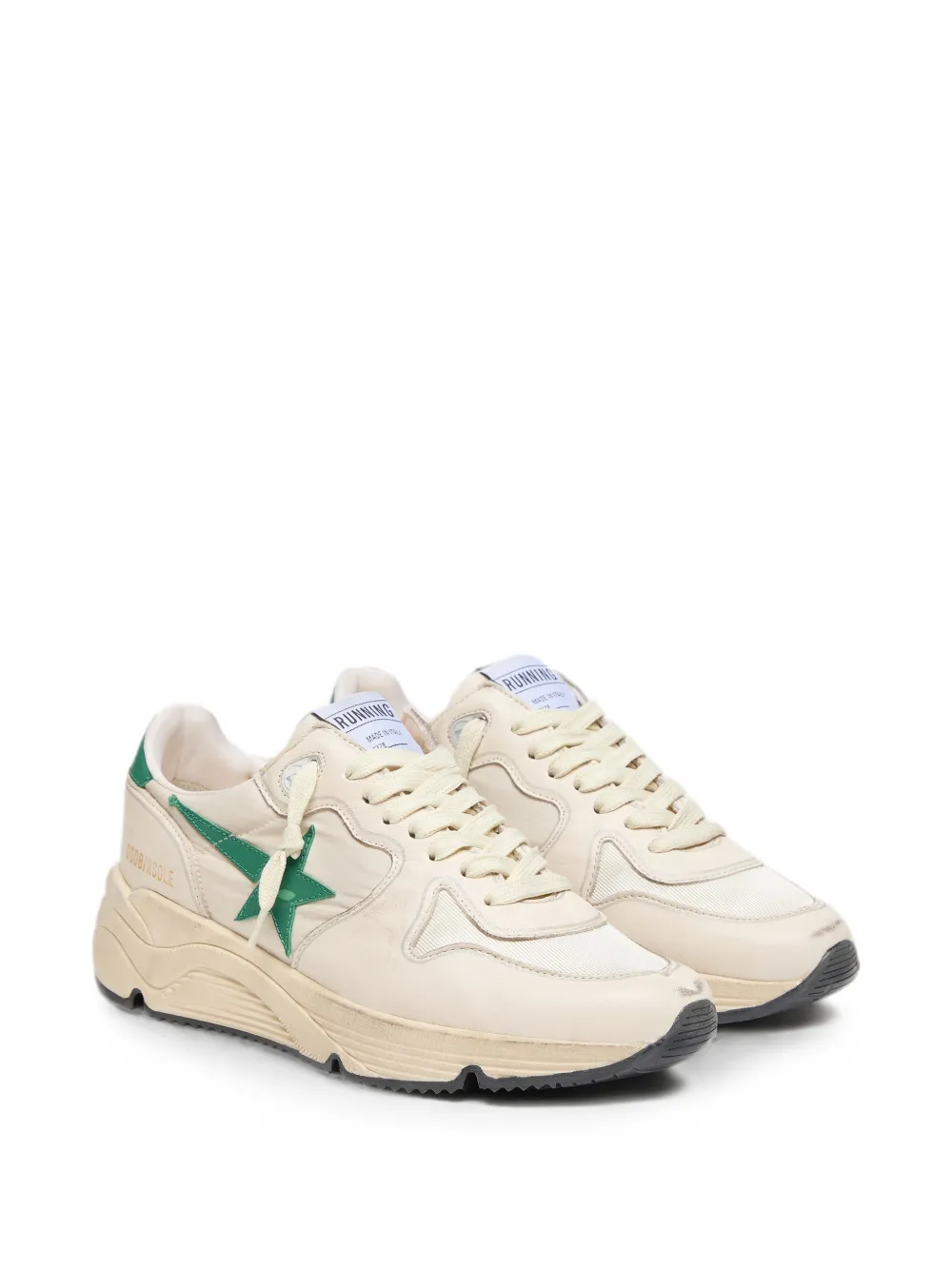 Golden Goose Running Sole crème nylon en leren sneakers met groene leren ster Beige