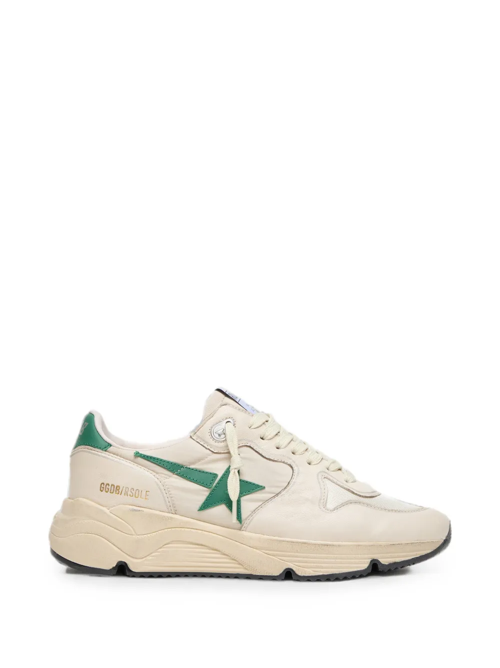 Golden Goose Running Sole crème nylon en leren sneakers met groene leren ster Beige