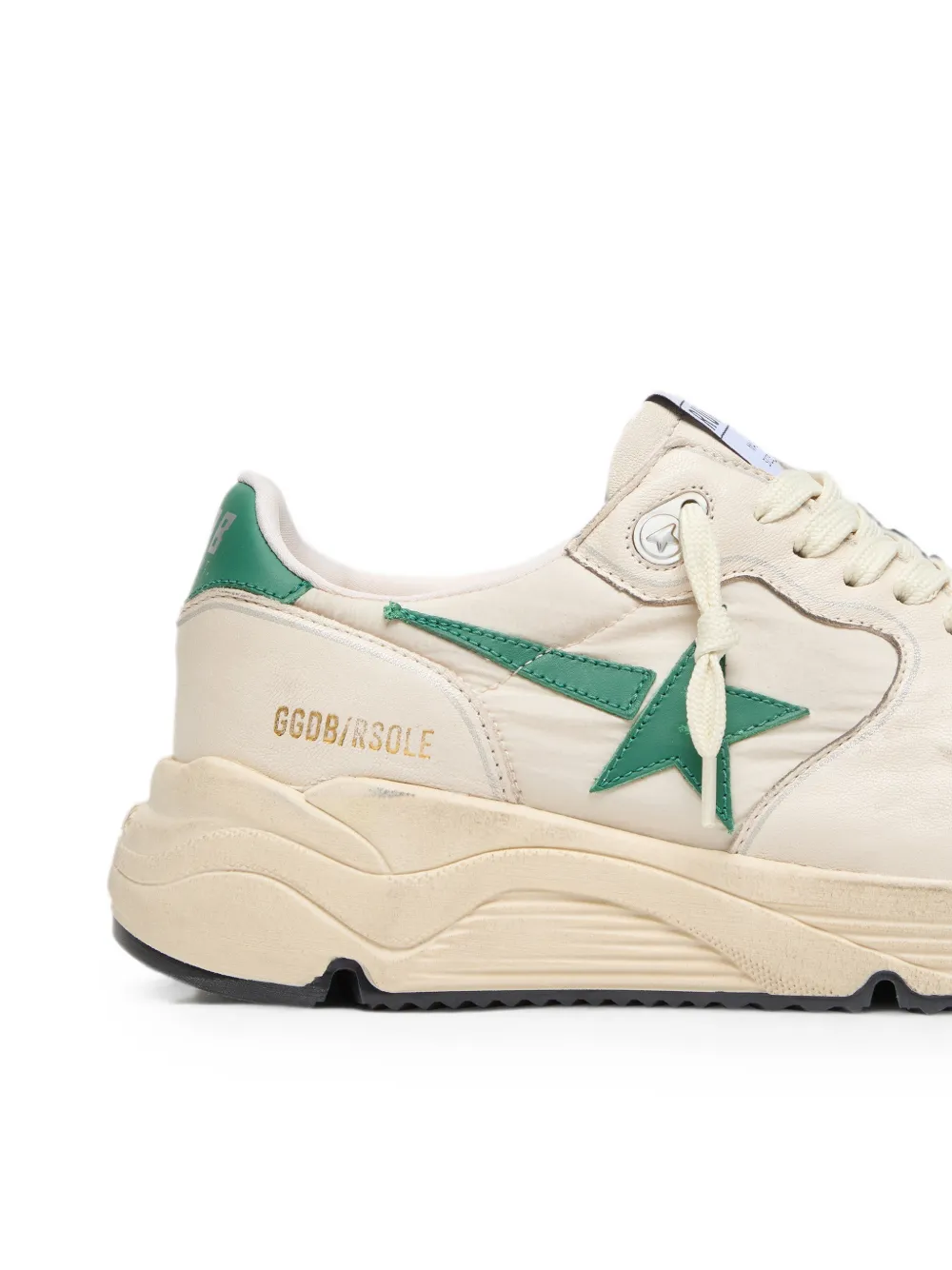Golden Goose Running Sole crème nylon en leren sneakers met groene leren ster Beige