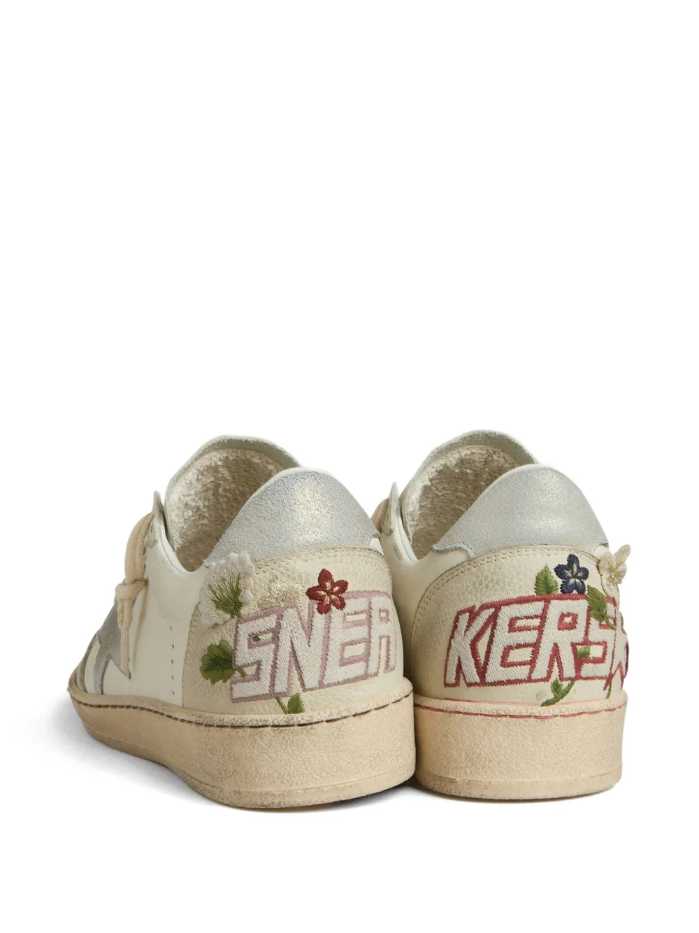 Golden Goose Ball Star leren sneakers met suède ster en meerkleurige geborduurde bloemen Beige