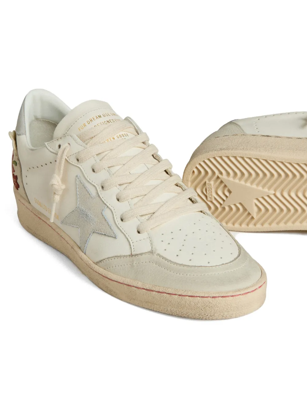 Golden Goose Ball Star leren sneakers met suède ster en meerkleurige geborduurde bloemen Beige