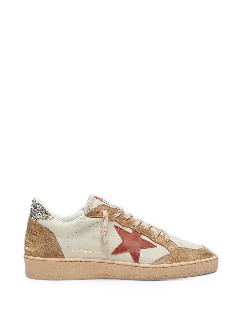 Golden Goose Ball Star in cream leather with brick-red leather star and suede inserts sneakers - Nude