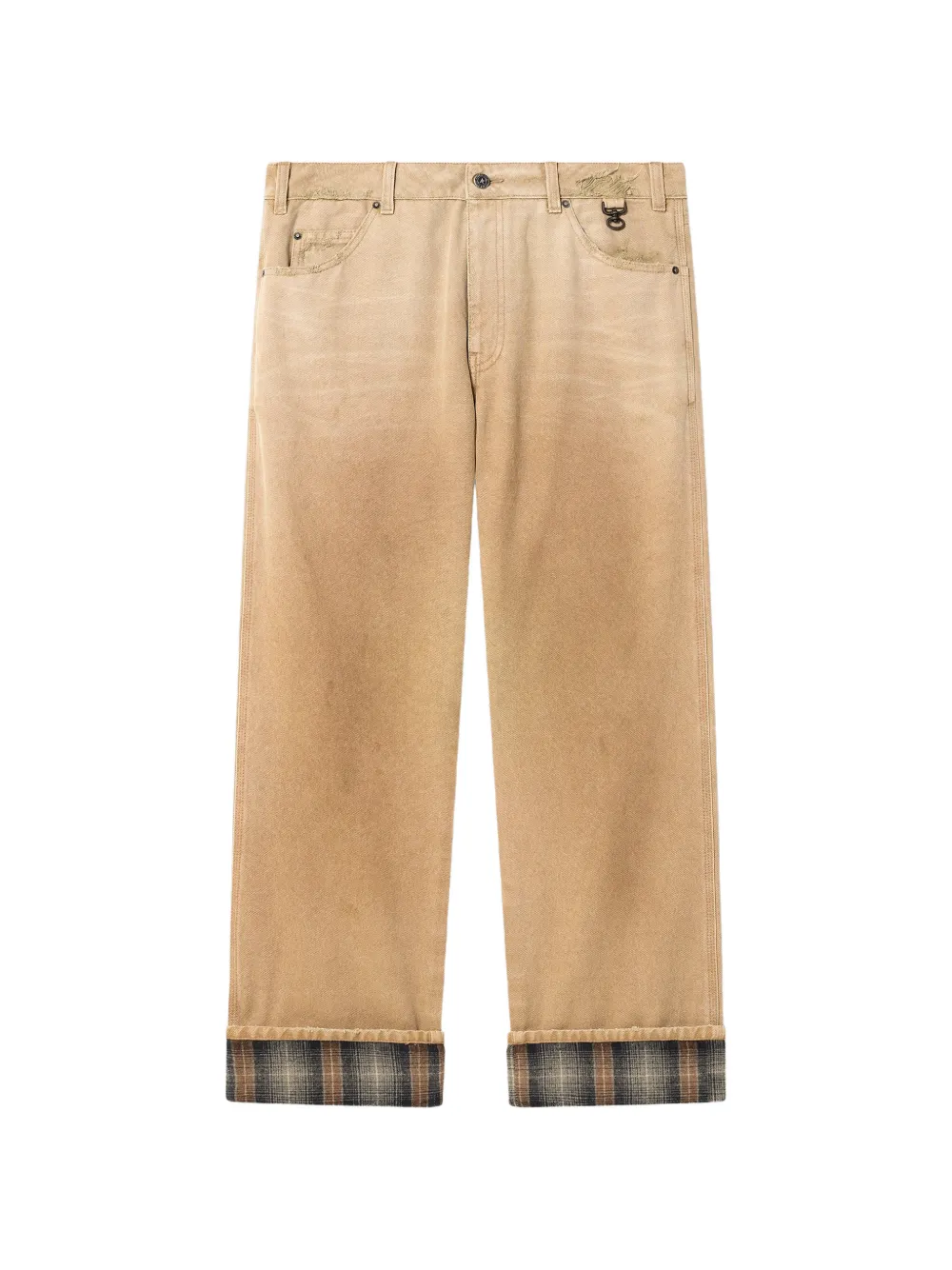 Golden Goose pants in gradient beige cotton with check details - Nude