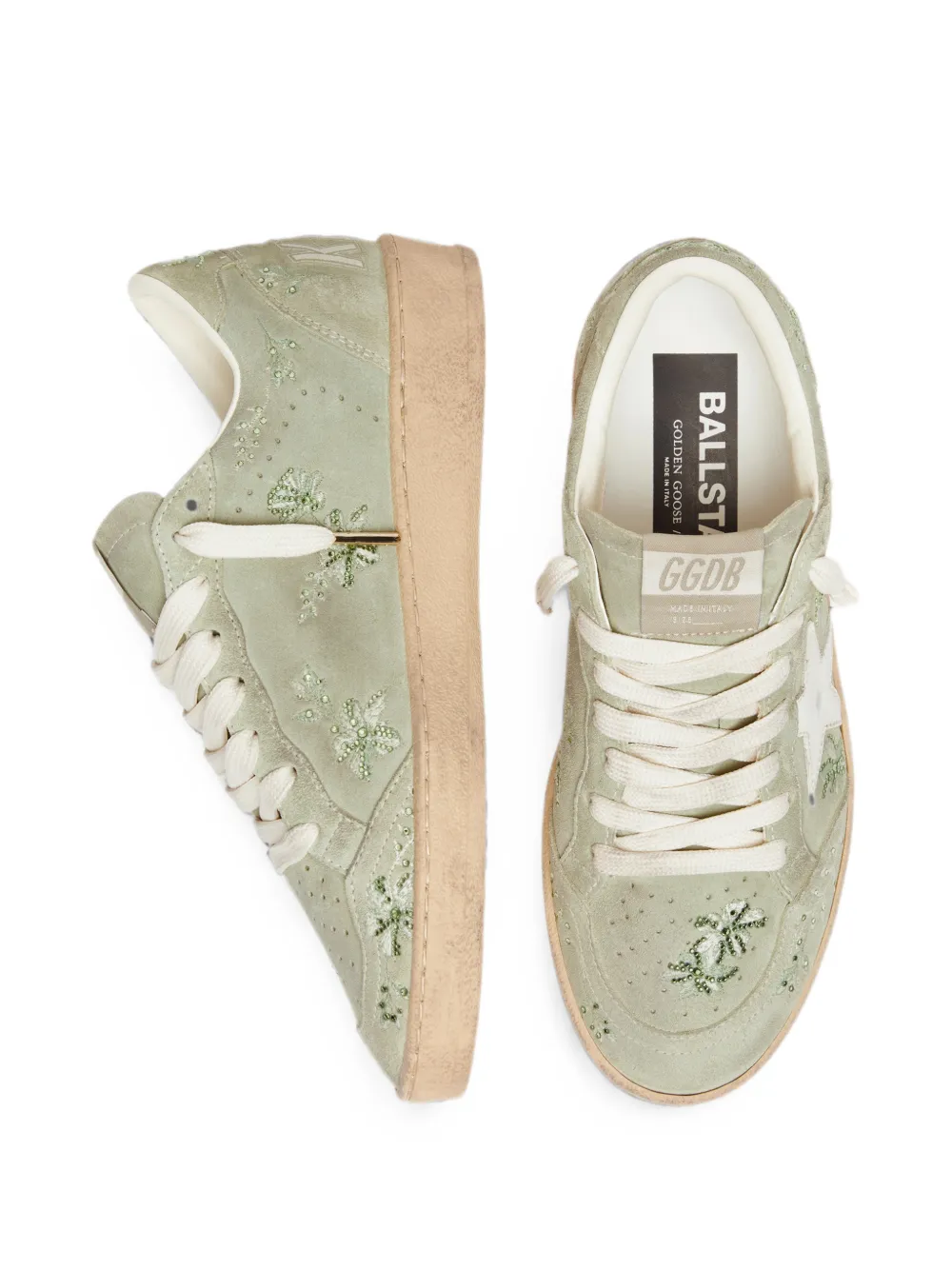 Golden Goose Ball Star suède sneakers met leren ster en geborduurde Swarovski bloemen Groen