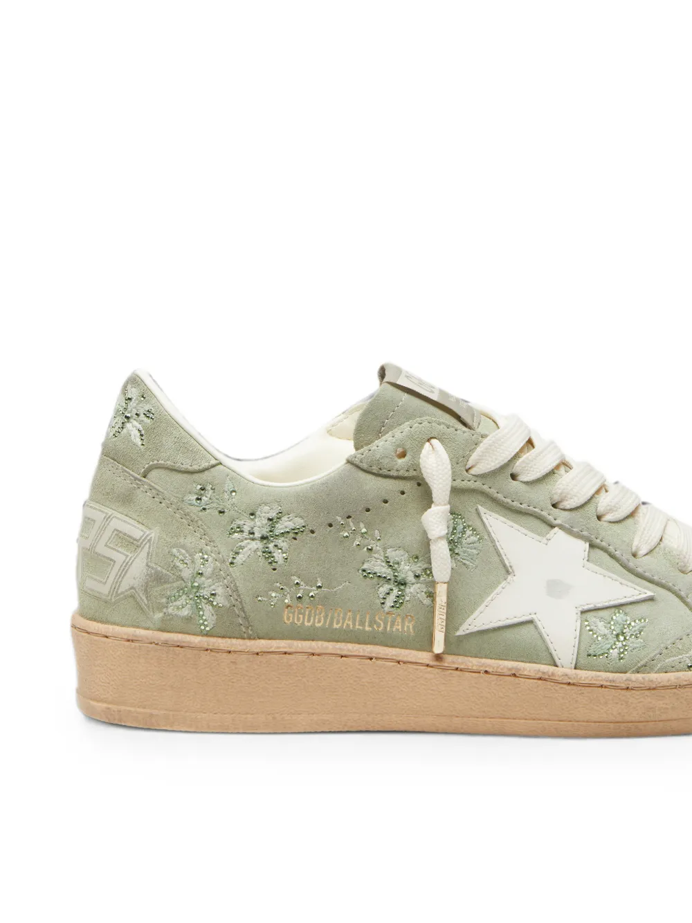 Golden Goose Ball Star suède sneakers met leren ster en geborduurde Swarovski bloemen Groen