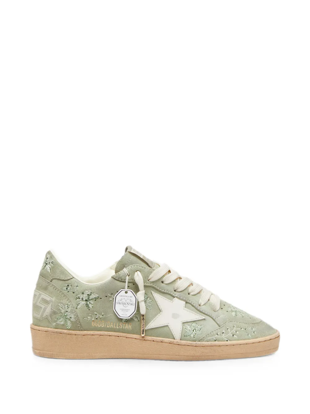 Golden Goose Ball Star suède sneakers met leren ster en geborduurde Swarovski bloemen Groen