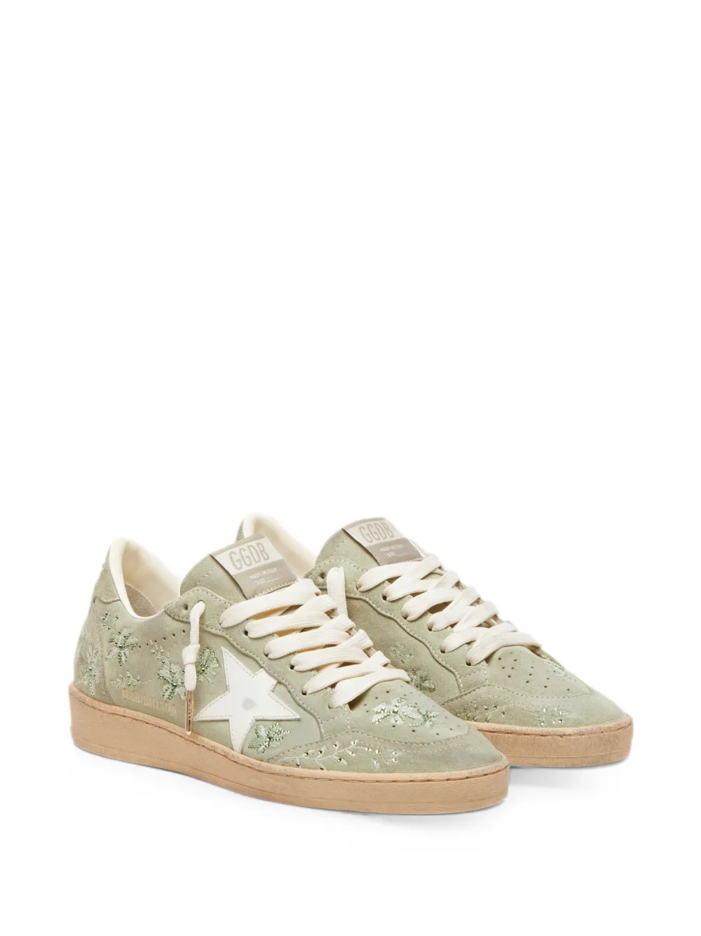 Golden Goose Ball Star suède sneakers met leren ster en geborduurde Swarovski bloemen Groen