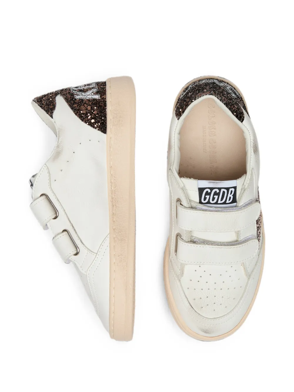 Golden Goose Kids Ball Star strap leather upper toe and strap glitter-star heel and spur Wit