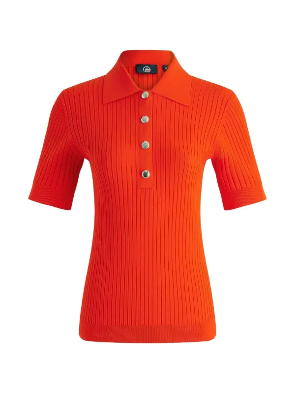 Fusalp Vera Ribbed Polo Top in Orange